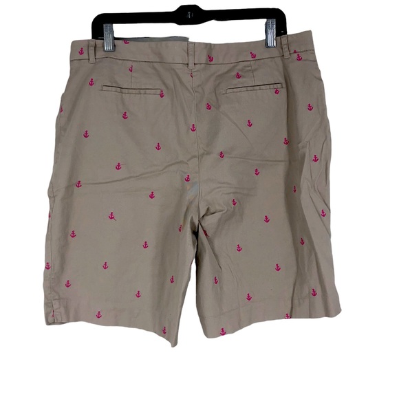 Charter Club Plus Size 18 Nautical Bermuda Shorts w/Pink Anchors Graphic Beige - Picture 2 of 7